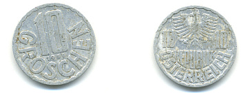 Австрия 10 грошей 1959 KM 2878 алюминий 83-357