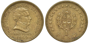 Уругвай 1 песо 1965 KM 46 алюминиевая бронза 190-837