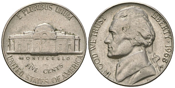 США 5 центов 1968 S (Сан-Франциско), Джефферсон KM A192 медно-никель 4592-246