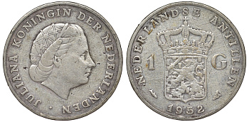 Нидерландские Антилы 1 гульден 1952 Юлиана (1948-1980) KM 2 серебро 36-1021