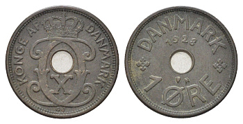 Дания 1 эре 1928 N, Кристиан X (1912-1947) KM 826 бронза 4701-557