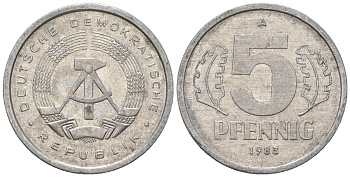 ГДР 5 пфеннигов 1983 A КМ 9.2 алюминий 3458-1243