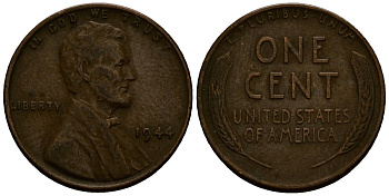 США 1 цент 1944 Линкольн KM A132 медь цинк 4164-833
