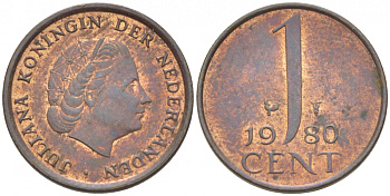 Нидерланды 1 цент 1980 Юлиана (1949-1980) KM 180 бронза 3457-1053