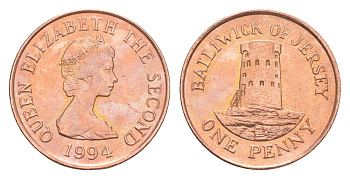 Джерси 1 пенни 1994 Елизавета II (1952-2022), башня Святого Клемента KM 54b сталь плакированная медью UNC 4649-333