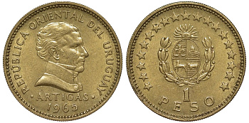 Уругвай 1 песо 1965 KM 46 алюминиевая бронза 106-1257