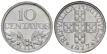 Португалия 10 сентаво 1977 KM 594 алюминий 4164-1063