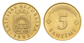 Латвия 5 сантимов 1992 KM 16 никель латунь UNC 4679-268