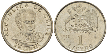 Чили 1 эскудо 1972 Хосе Мигель Каррера KM 197 медно-никель 4388-455
