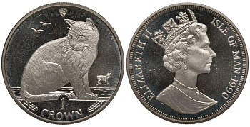 Остров Мэн 1 крона 1990 БЕЗДОМНАЯ КОШКА KM 275 медно-никель UNC 00-00