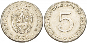 Панама 5 сентесимо 1968 KM 23.2 медно-никель 261-454