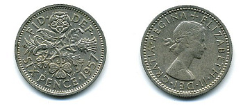 Великобритания 6 пенсов 1957 Елизавета II (1952-2022) KM 903, Spink 4149 медно-никель 4110-1724