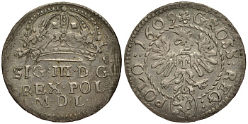 Польша 1 грош 1609 Сигизмунд III (1587-1632), вес 1,44 гр., Леварт KM 11 серебро 1516-1413