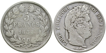 Франция 5 франков 1834 M, Луи Филипп I (1830-1848) KM 749.9 серебро 1066-6-34