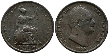 Великобритания 1/2 пенни 1834 Вильгельм IV (1830-1837) KM 706, Spink 3847 медь 1518-745