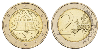 Германия 2 евро 2007 A, 50 лет подписанию Римского договора KM 259 биметалл UNC 1096-2-15