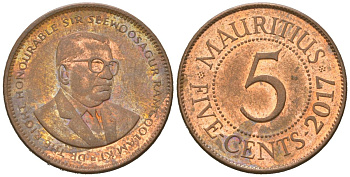 Маврикий 5 центов 2017 KM 52 сталь плакированная медью 4617-1063