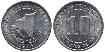 Никарагуа 10 сентаво 1974 ФАО KM 29 алюминий UNC M54-07