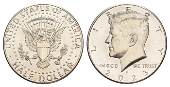 США 1/2 доллара (50 центов) 2023 P, Джон Кеннеди KM A202b медь плакированная медно-никелем UNC 4517-1041