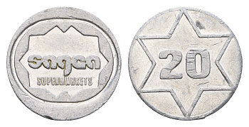 Италия жетон супермаркета - в 20 баллов диаметр 20 мм, вес 1,2 гр алюминий 4669-312