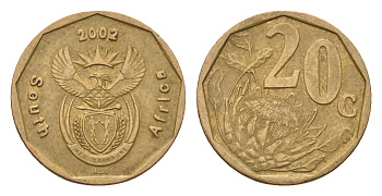 ЮАР 20 центов 2002 KM 270 сталь плакированный медью 188-1225