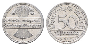Германия 50 пфеннигов 1922 A KM 27, J. 301 алюминий aUNC 4646-1143