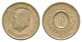 Норвегия 10 крон 1987 Улаф V (1957-1991) KM 427 никель латунь 4635-755