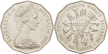 Австралия 50 центов 1982 Елизавета II (1952-2022), XII игры стран Британсого содружества KM 74 медно-никель 4184-1112