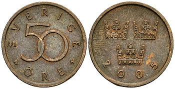 Швеция 50 эре 2005 Карл XVI Густав (1973- ) KM 878 бронза 4173-1051