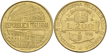 Италия 200 лир 1996 R, 100 лет Академии таможенной службы KM 184 алюминиевая бронза 4126-126