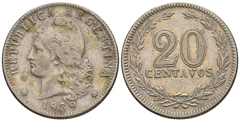 Аргентина 20 сентаво 1939 голова свободы влево KM 36, CJ 86, Schon 39 медно-никель    60-916