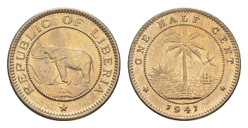 Либерия 1/2 цента 1941 KM 10a медь никель UNC 4614-966