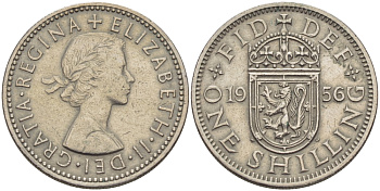 Великобритания 1 шиллинг 1956 Елизавета II (1952-2022), Шотландский герб KM 905, Spink 4148 медно-никель 67-835