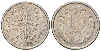 Польша 10 грошей 1999 MW KM 279 медно-никель aUNC 4532-459