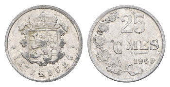 Люксембург 25 сантимов 1965 Герцог Жан (1964-1999) KM 45a алюминий 4643-427