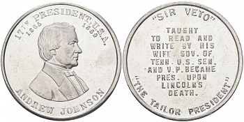 США МЕДАЛЬ ND 16-ЫЙ ПРЕЗИДЕНТ ЭНДРЮ ДЖОНСОН 28 мм алюминий 73-421