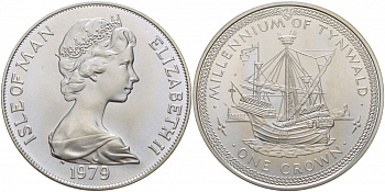Остров Мэн 1 крона 1979 1000 летие Тинвальду (парламенту), корабль англичан KM 47a серебро UNC 01-076-43