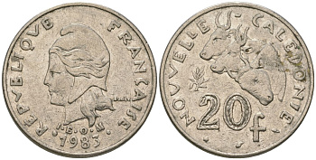 Французская Новая Каледония 20 франков 1983 три быка, (IEOM) KM 12, Schoen 14, Lec 111 никель 4120-922