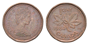 Канада 1 цент 1984 Елизавета II (1952-2022), кленовый лист KM 132 бронза 4664-627