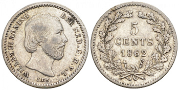Нидерланды 5 центов 1862 Виллем III (1849-1890) KM 91 серебро 44-1017