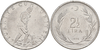 Турция 2 1/2 лиры 1975  KM 893.2 сталь    4599-636