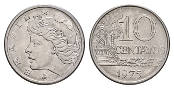 Бразилия 10 сентаво 1975 KM 578.1a нержавеющая сталь UNC 4655-1066