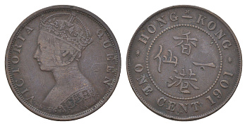 Гонконг 1 цент 1901 KM 4 бронза 4622-632