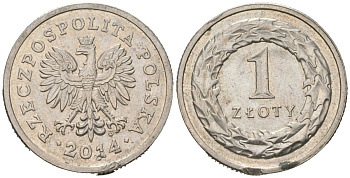 Польша 1 злотый 2014 MW KM 282 медно-никель aUNC 4566-323