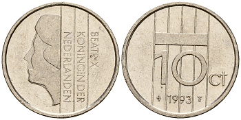 Нидерланды 10 центов 1993 Беатрикс (1980-2013) KM 203 никель    4598-412