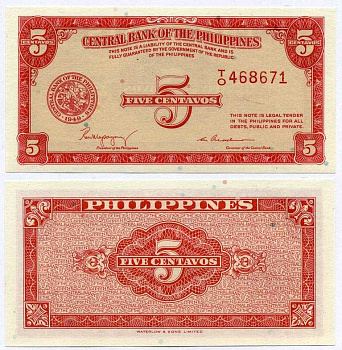 ФИЛИППИНЫ 5 СЕНТАВО 1949 АНГЛИЙСКИЙ ВЫПУСК Pick 125 бумага UNC (ПРЕСС) 7375-8-2-2