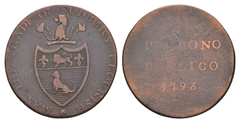 Великобритания, Саффолк, Садбери 1/2 пенни 1793 надпись на гурте - PAYABLE AT GOLDSMITH & SONS SUDBURY. X X X . Dalton & Hamer 38 медь 4656-144