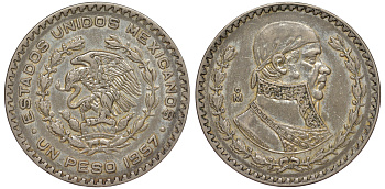 Мексика 1 песо 1957 Хосе Мария Морелос KM 459 серебро 4178-1226