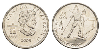 Канада 25 центов 2009 XXI зимние Олимпийские Игры, Ванкувер 2010 - Лыжные гонки KM 840 сталь плакированная никелем UNC 4637-946