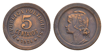 Португалия 5 сентаво 1924 KM 572 бронза 4658-1268